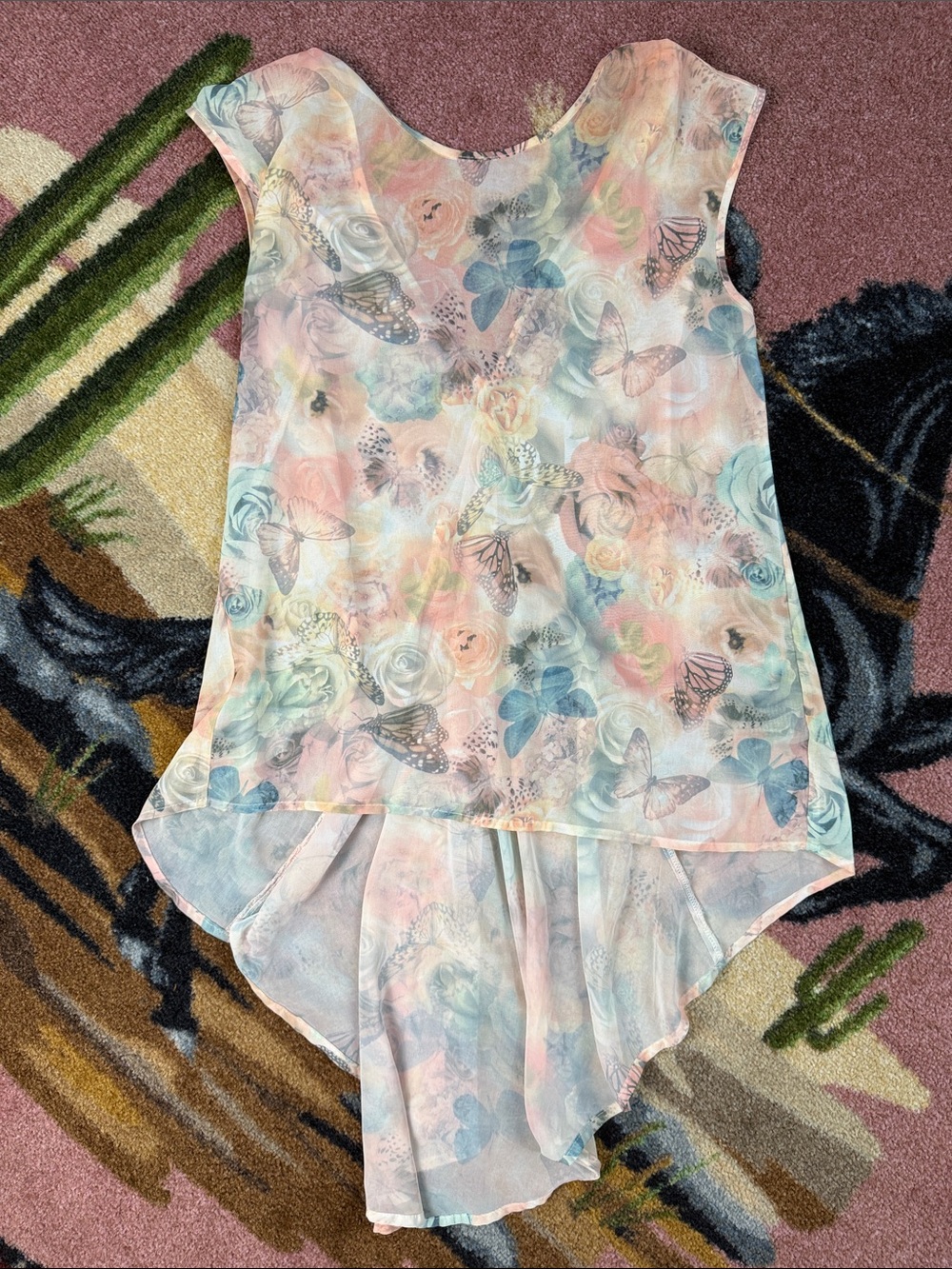 VINTAGE Y2K TOP SHEER BUTTERFLY